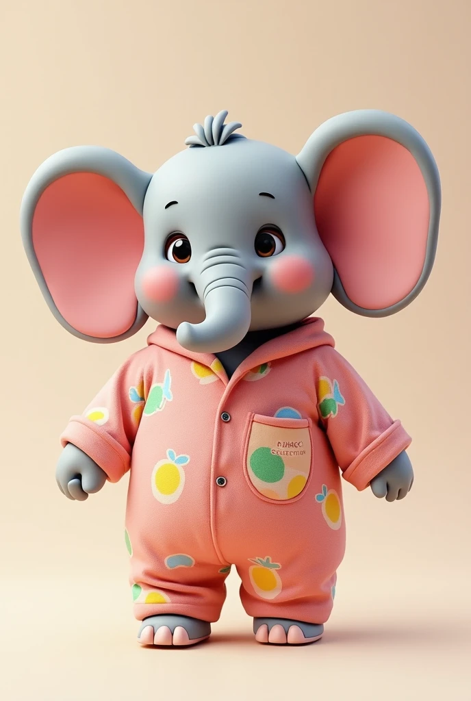 A mascot elephant wearing a cute pjs set and in PJs set writen dhago collection in pocket side also some colorful cartoon