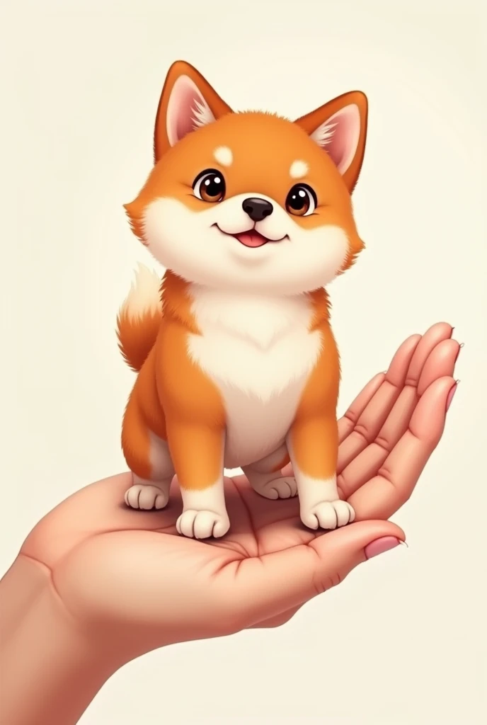Shiba Inu standing on the palm of your hand