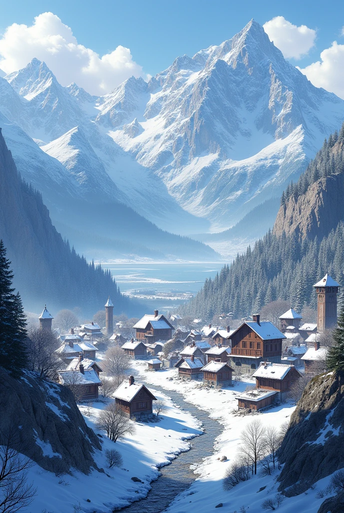 A village nestled in a mountain range