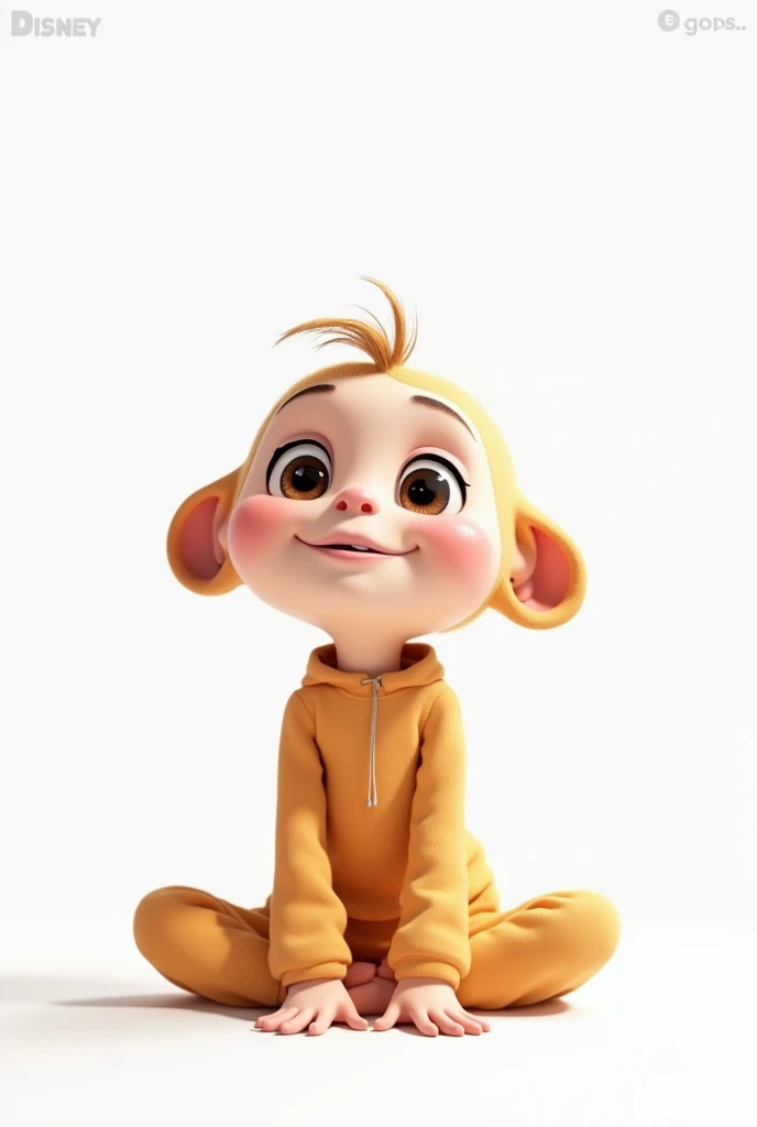 sitting on the floor, wide shot, front view, side view and back view white background Disney pixar style