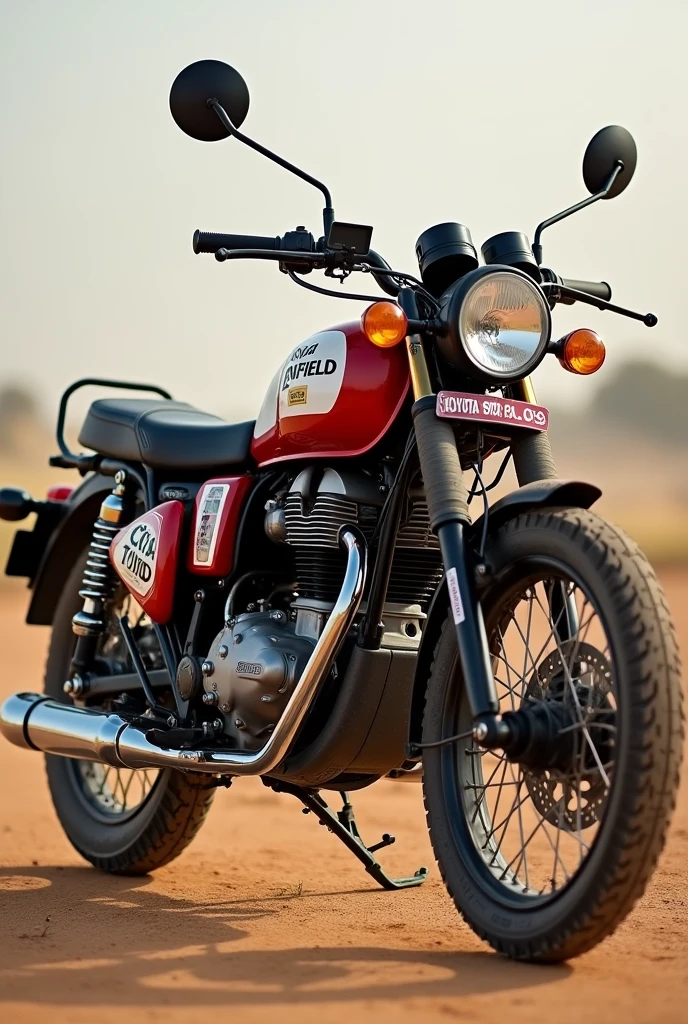 Royal Enfield bike with Toyota stickers