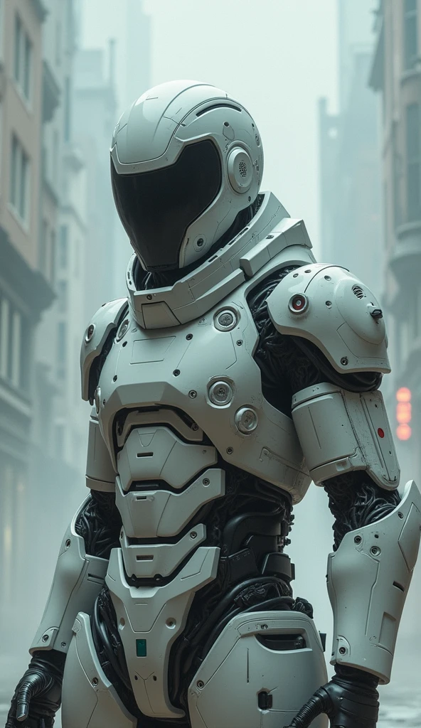 Dark fantasy art,Cyberpunk, White Mechanical Guardian,Put on a cybernetic jacket,Mechanical parts damage, cruel、Violence:1.1,(Dust clouds),(arena),(arms:1.1),(best quality, masterpiece)