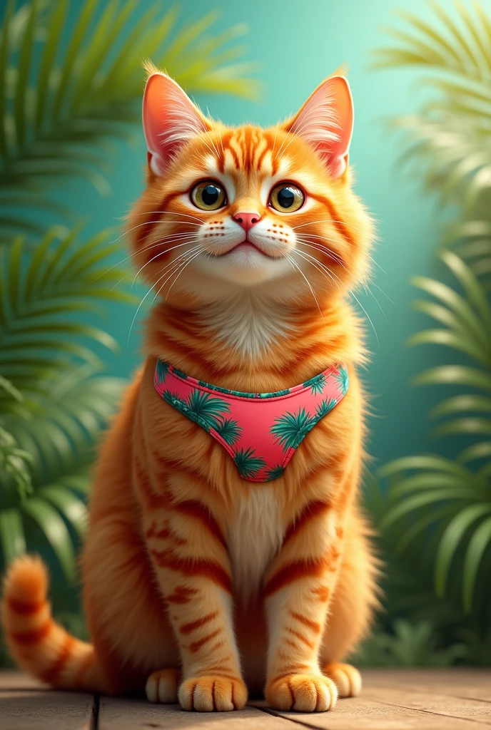 Orange cat wearing a bikini