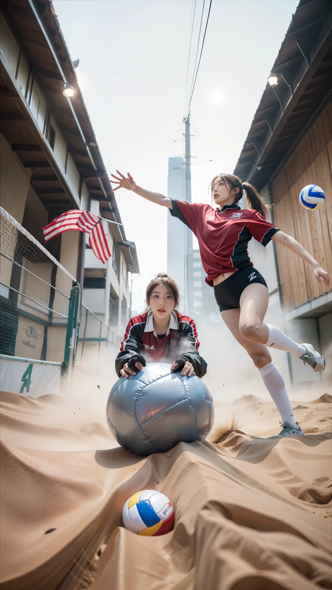Shoichi, Uploaded on e621, by Pixelsketcher, by Bayard Wu, by Thomas Benjamin Kennington , author：Einshelm, Solo, full bodyesbian, Volleyball uniform, Volleyball, volleyball field, Green eyes
