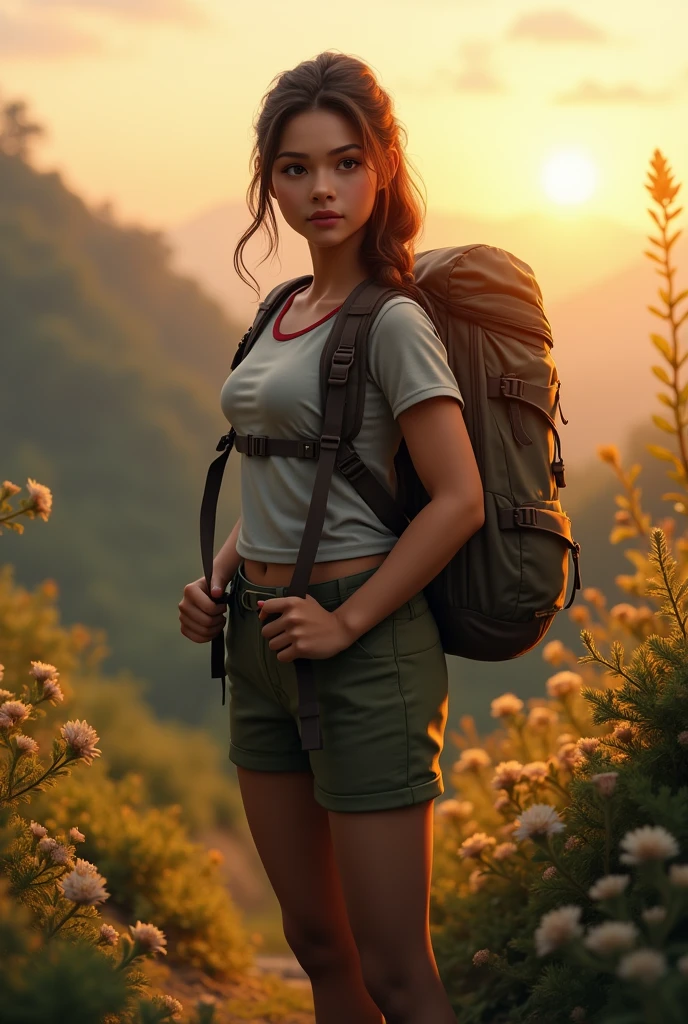 Maya determinedly preparing for an adventure in the evening light."