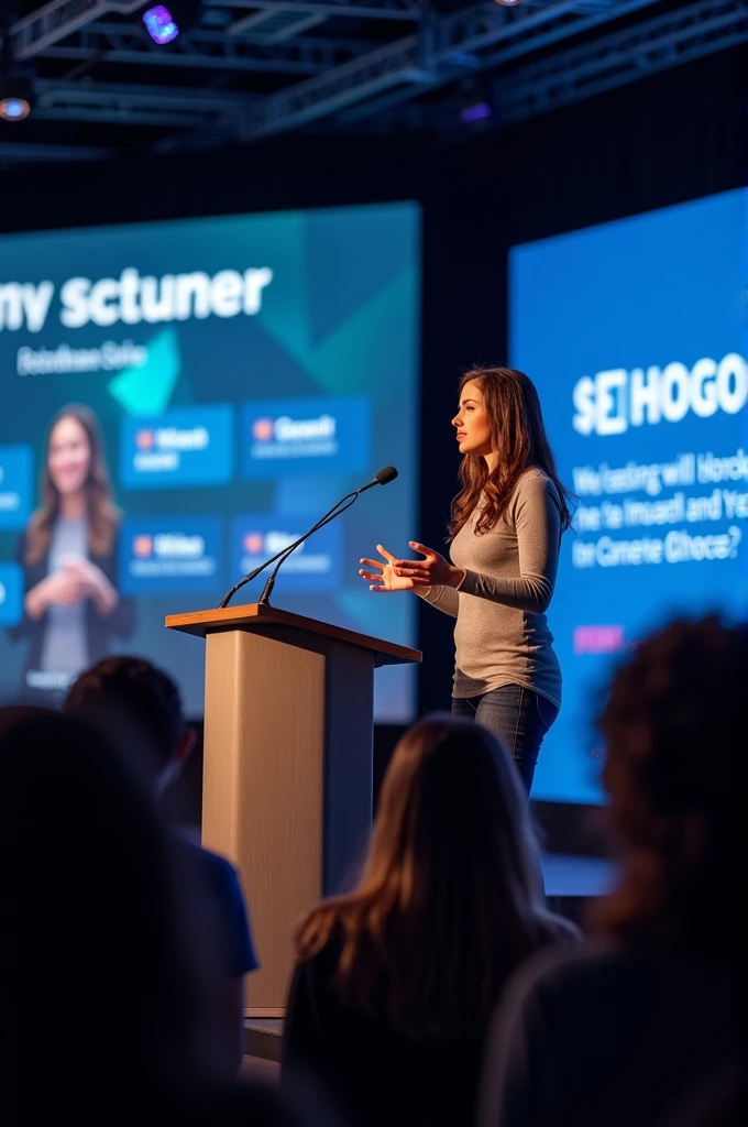 A 20 yr girl giving a speech on how to earn money on youtube