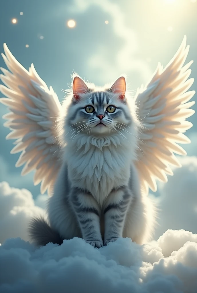 grey persian cat with angelic wings