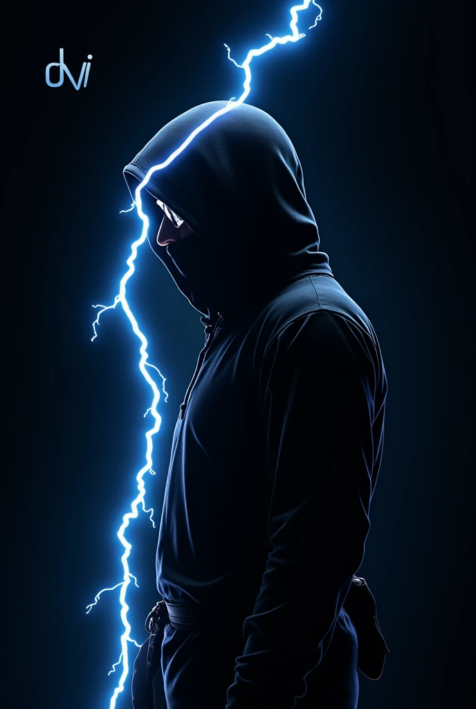 Black ninja profile picture with blue lightning written in the middle DV👑