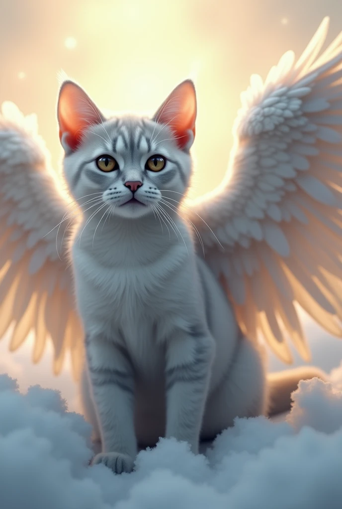 grey cat with angelic wings