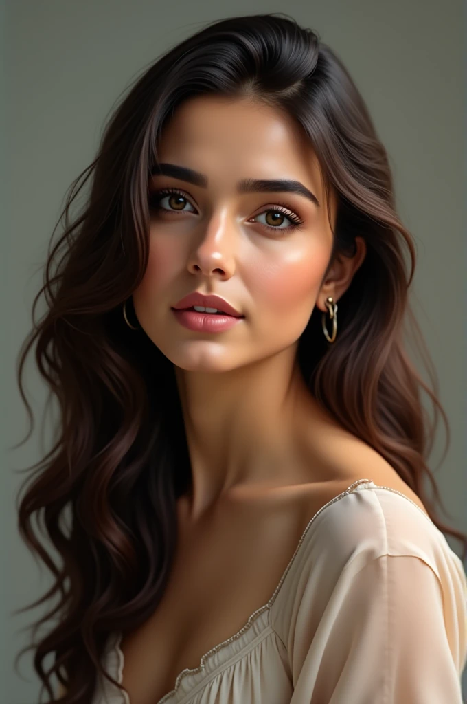 

"Create a realistic and highly detailed portrait of Alia Bhatt, showcasing her natural beauty. Ensure the image captures her distinct features, such as her expressive eyes, warm smile, and elegant hairstyle. The setting should be elegant and understated, highlighting her charm and grace. The lighting should be soft and flattering, emphasizing her features in a natural way."