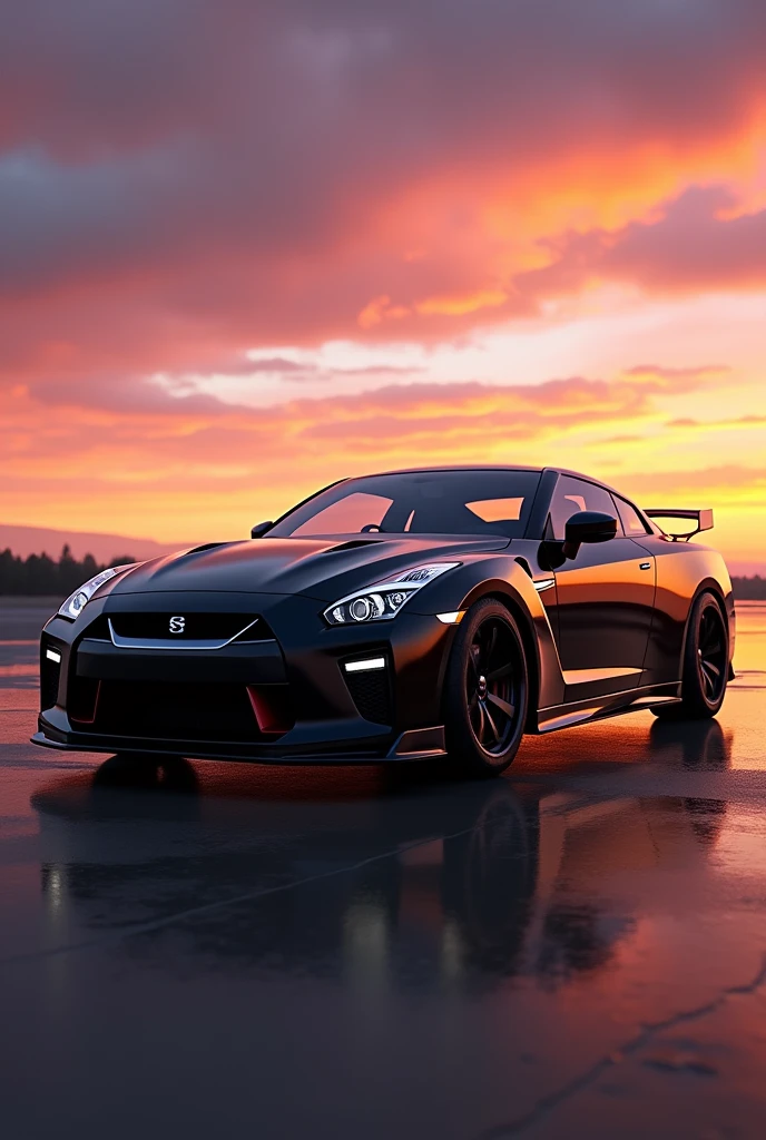 A Nisan GTR black colour in sun set
