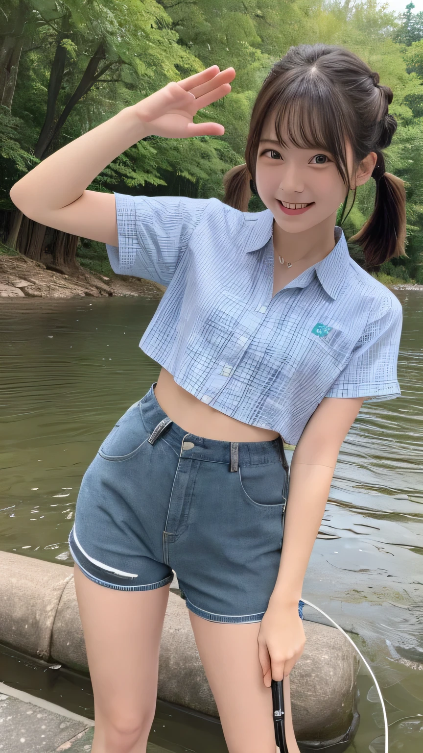 Loli JK super high resolution, real people have skirts, pink tops, blue ponytail glasses, super large, realistic style