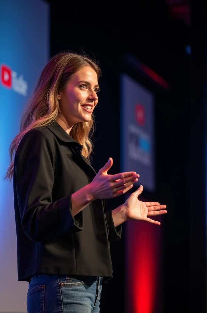 A 20 yr girl giving a speech on how to earn money on youtube with audio