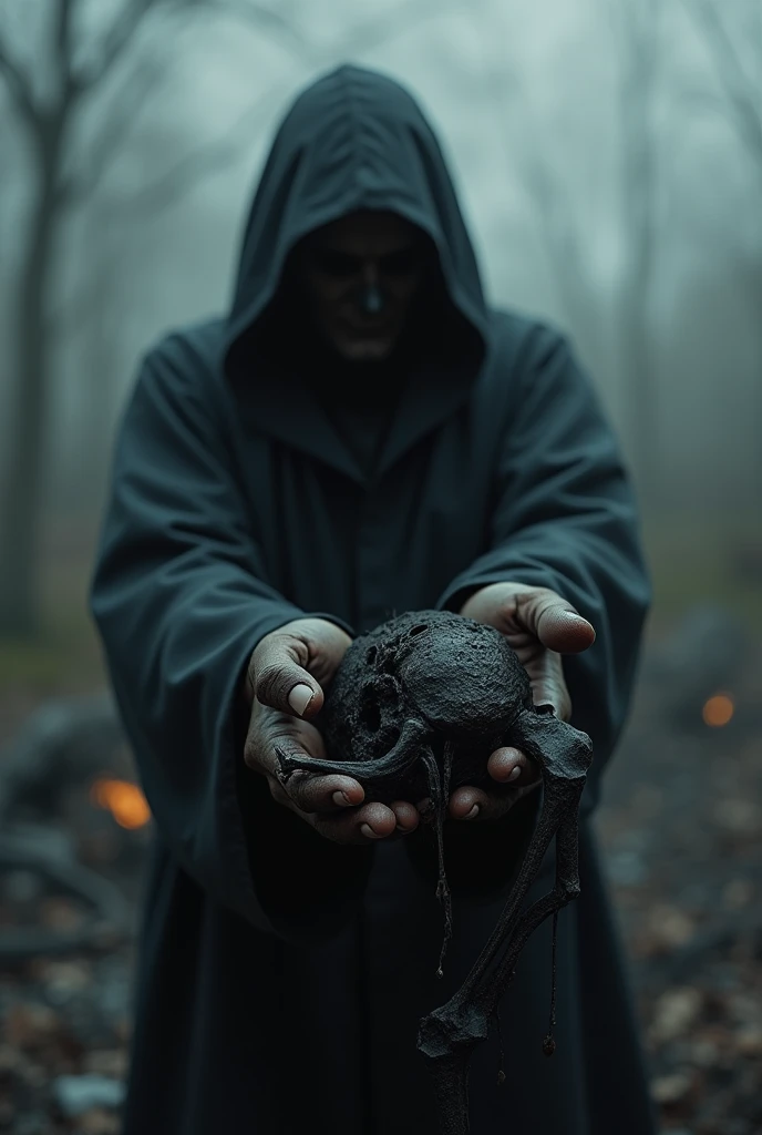 Human holding a charred skeleton UHD