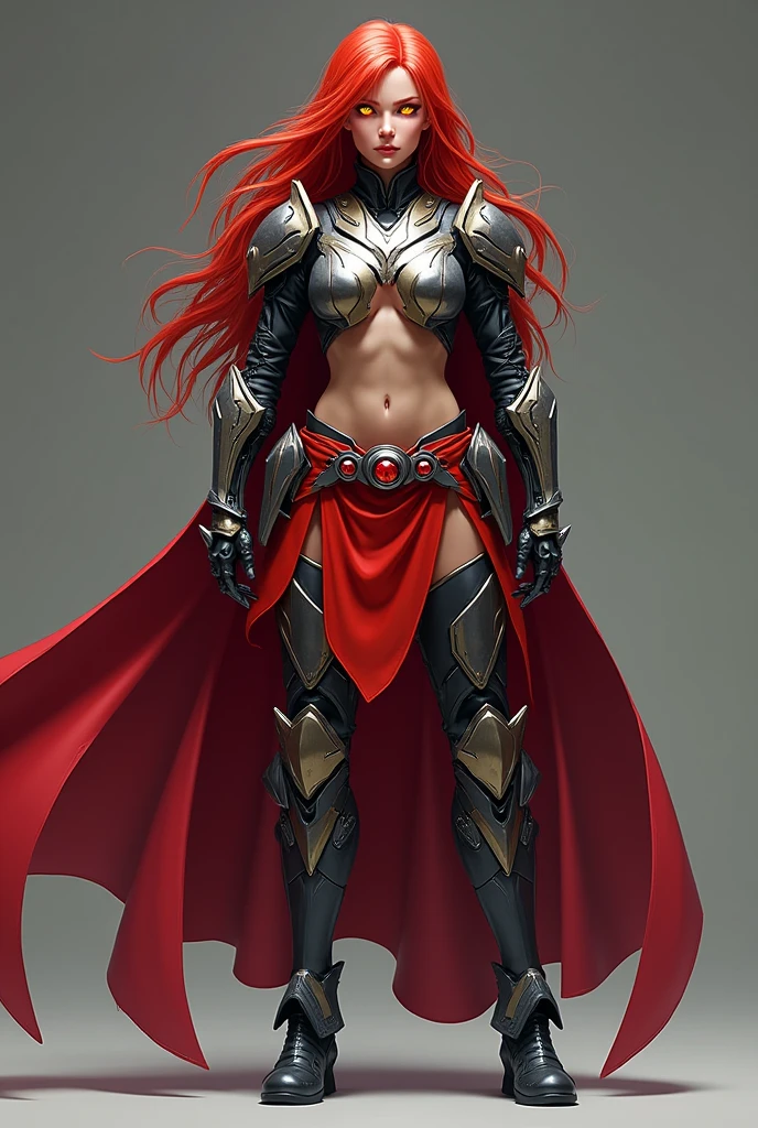 Aarlie, or also known as Princess Aarlie, is a Cybertronian princess and warrior based off her outfit, she wears a split middle chest plate that only covers the rest of her chest with an under armor around her back to her stomach, along with armor high knee boots and a belt with a red kilt in between her legs and a red cape behind her along with armor wrist sleeves that only covered her wrist to just below her shoulders. She had long red flaming hair and red, almost orange gem eyes.