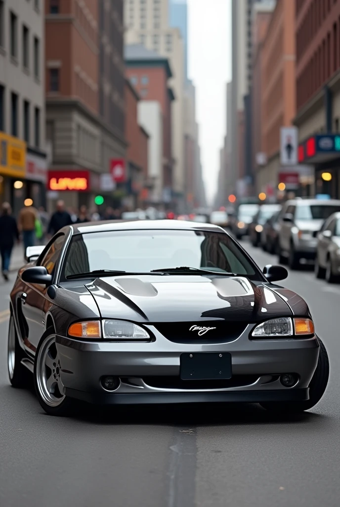 Mustang 1996 gris con negro rines grises 
