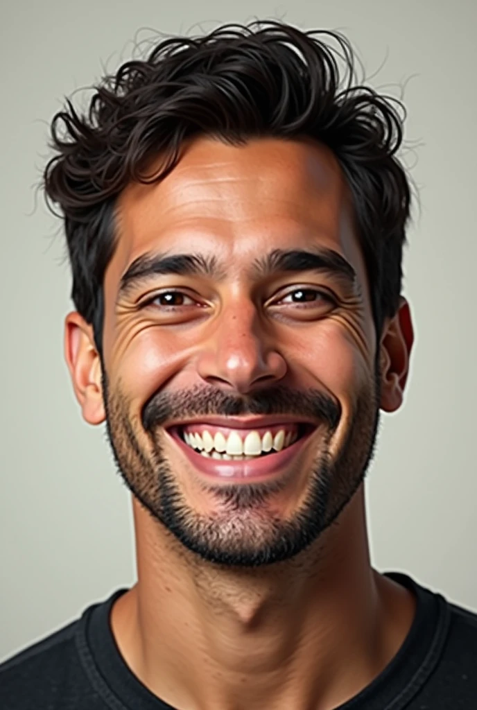 Make a man very similar to gustavo lima. With a big smile.