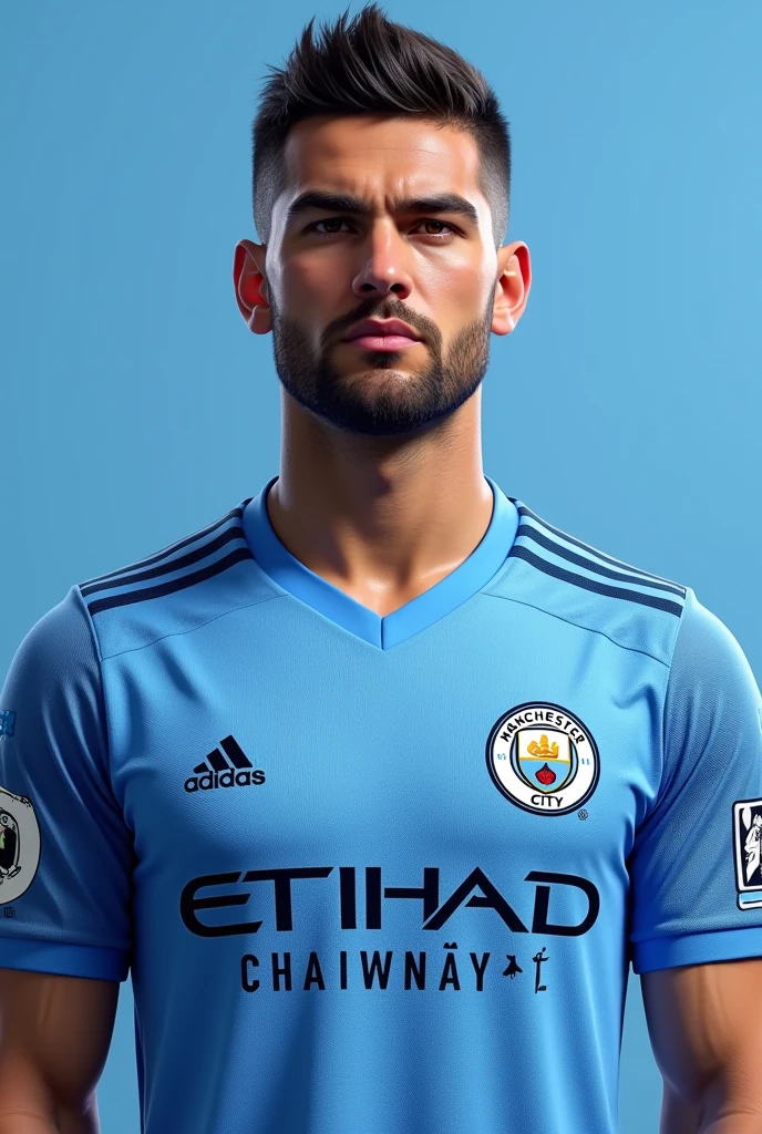 Give a manchester city jersey with adidas sponsor and Sergio  Aguero wearing it