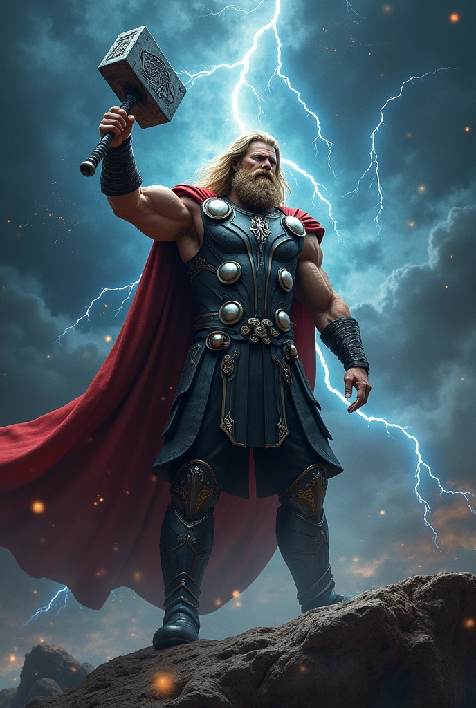 Thor with his hammer in space with black theme