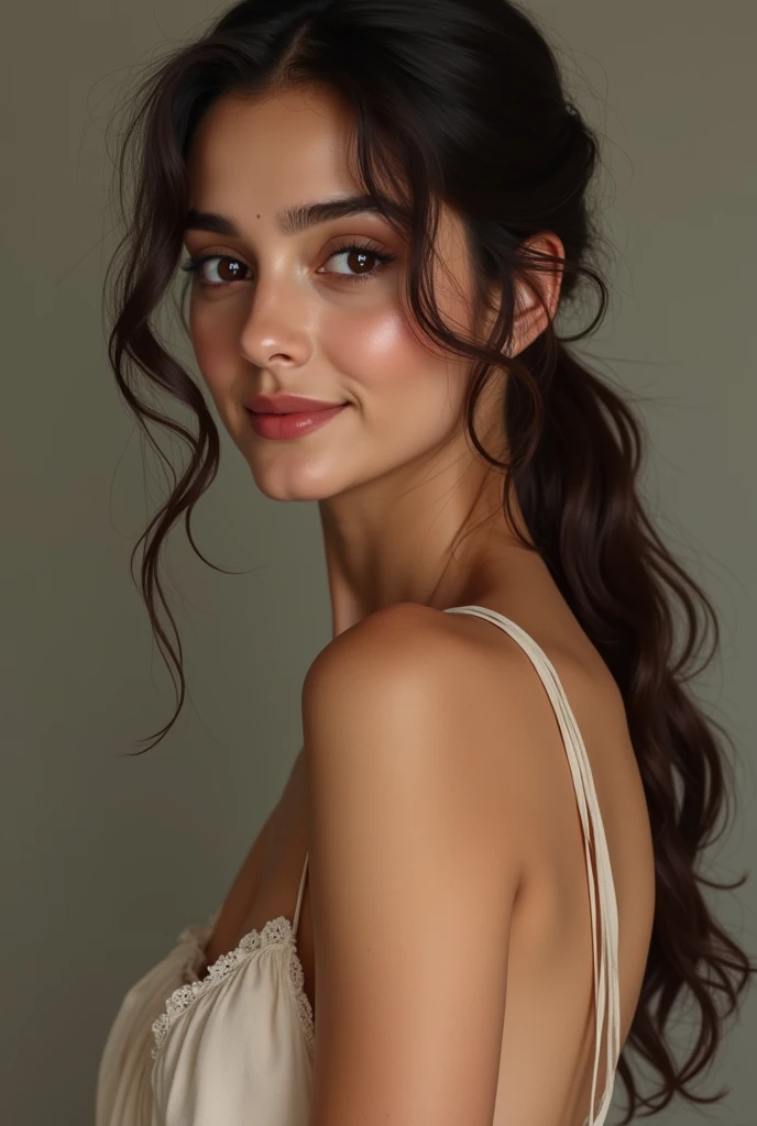 "Create a realistic and highly detailed portrait of nude hot Alia Bhatt, showcasing her natural beauty. Ensure the image captures her distinct features, such as her expressive eyes, warm smile, and elegant hairstyle. The setting should be elegant and understated, highlighting her charm and grace. The lighting should be soft and flattering, emphasizing her features in a natural way."