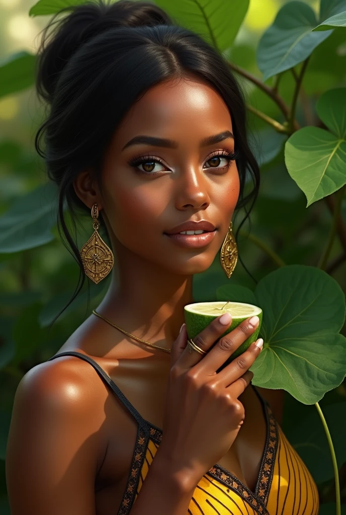 Hot sexy ethiopian woman drinking moringa 