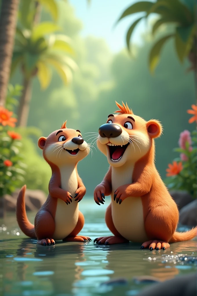 Generate me an otter and a laughing capybara