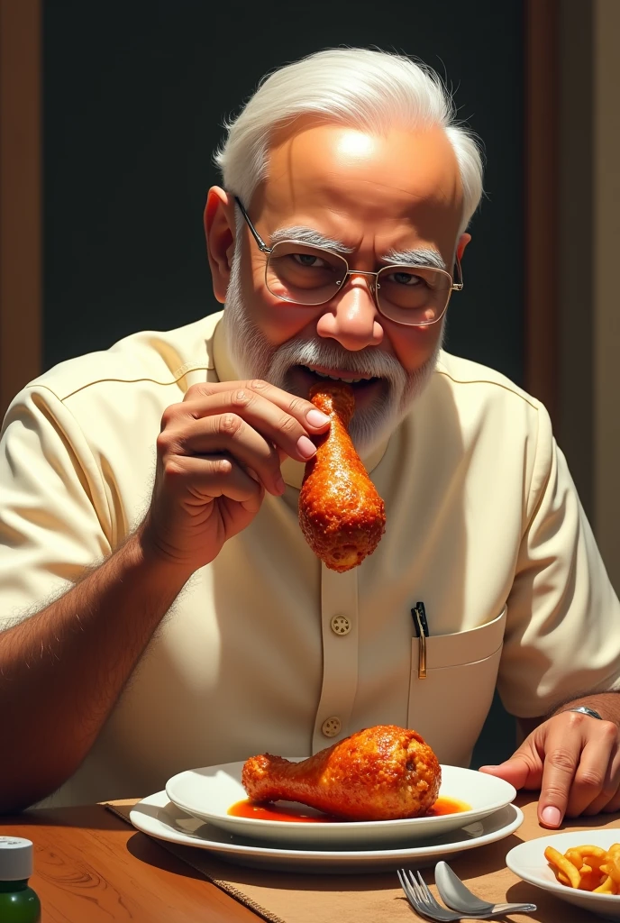 Narendra Modi eating chicken leg piece
