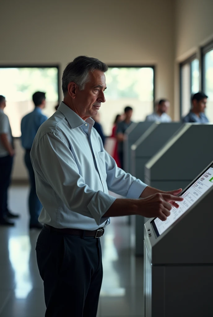 A man voting for candidate Nilson Nogueira at the electronic ballot box