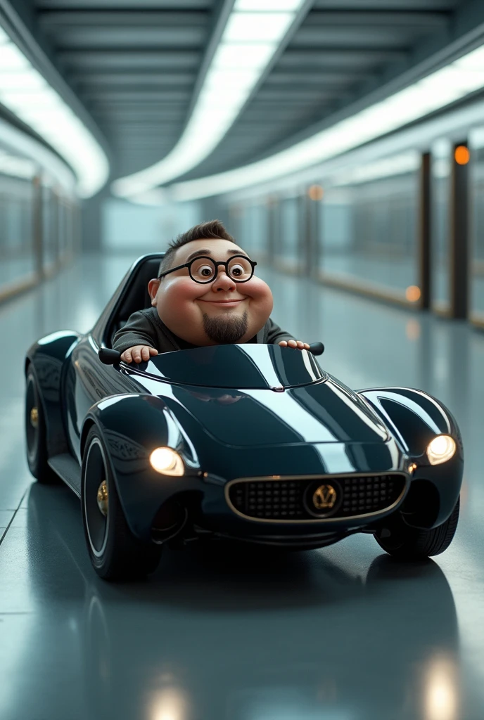 Realistic mechanical car little fat Man, Black With glasses 