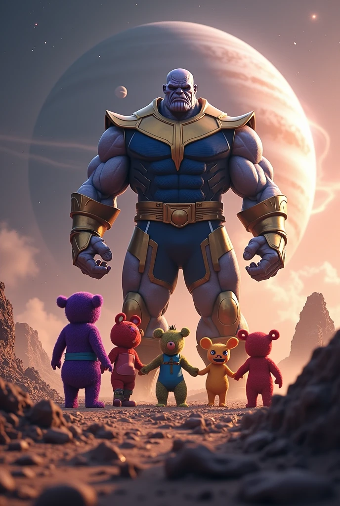 Creates Tanos fighting the Backyardigans on an asteroid going to Jupiter