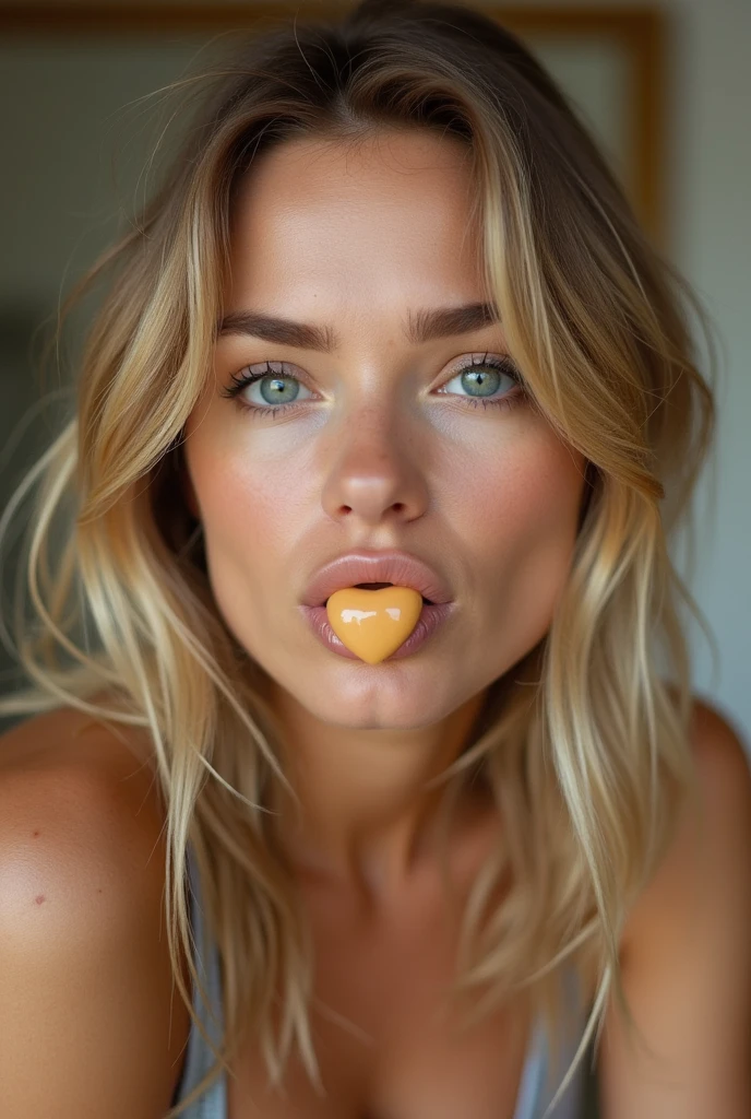 a hot blonde with a penis ir her mouth, with a face of plasure