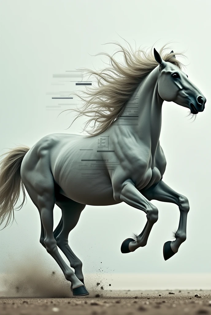 A horse running with its back being consumed by a glitch