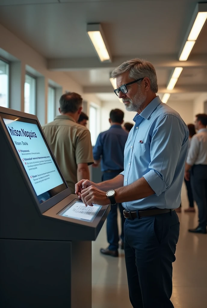 A man voting for candidate Nilson Nogueira at the electronic ballot box 
