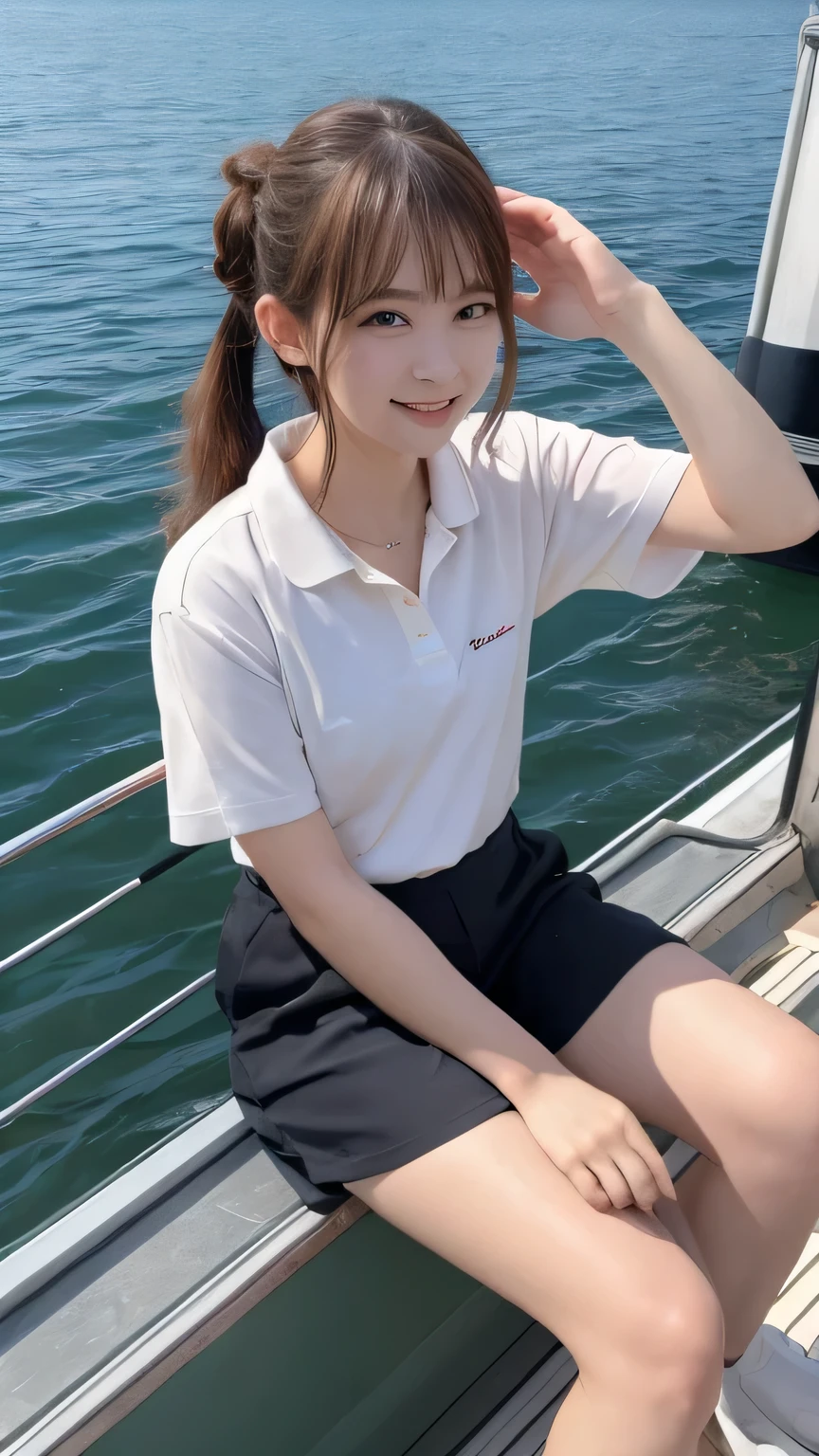 Best image quality (8k, High resolution, masterpiece: 1.2), Very detailed, Random Hairstyles, 26-year-old woman, 

Extraordinary beautiful girl、Cute and beautiful face details、(Dealing with the Children_v1:0.008)、


score_9, score_8_upper, score_7_upper, 

situation: In the middle of a wide lake、A scene of people enjoying fishing on a small boat。She is under the wide blue sky、Checking out the catch with satisfaction。
system: Sit on the side of the boat and operate the fishing rod.、Sometimes I stare at the water。she is relaxed、One foot on the inside of the boat。
Camera angle: A wide-angle shot from a low position、The lake and sky spread out behind her are reflected together.。The reflections on the water create a beautiful background.。
clothing: Wear a short-sleeved polo shirt、Wear light nylon pants。On your feet in sandals、。


,Active stop temporarily ,
On her side、The thunder danced。
Focus on the upper waist


, Random cute poses ,Big eyes ,Puffy eyes ,  Heart pupil, blush  , Big shy smile , salute

　