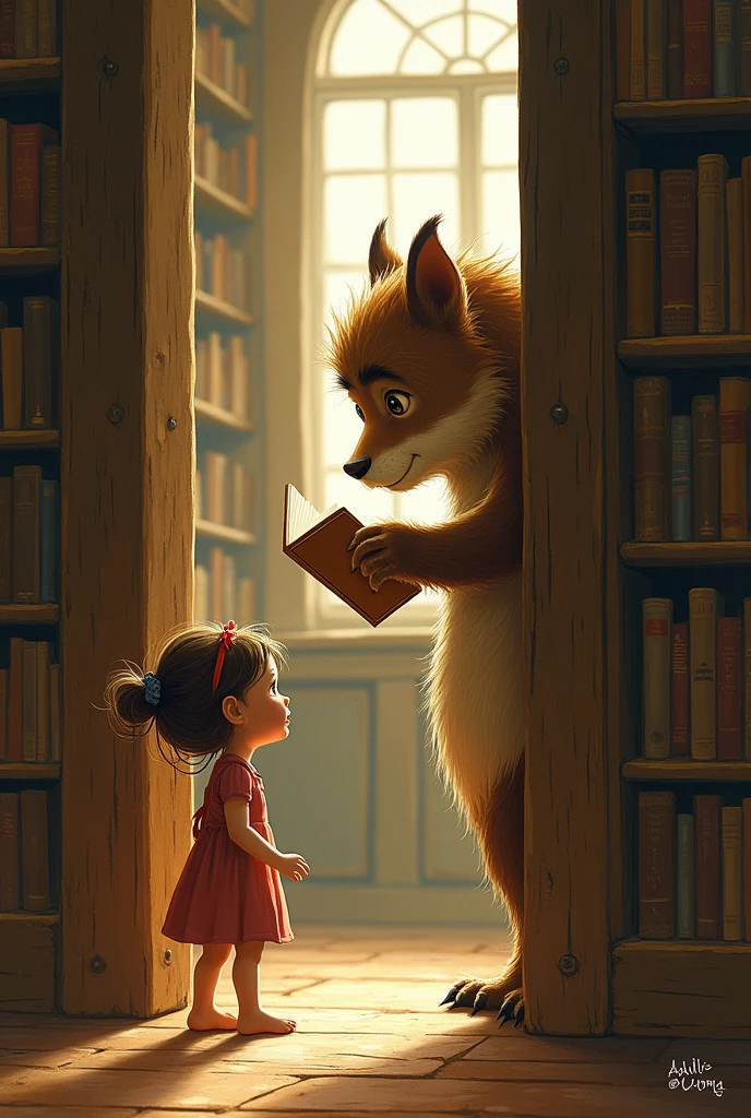 Create an image for story books
As she peeked through the fence, Ellie saw a large, furry creature struggling to reach a book on a high shelf.can make that sense in library