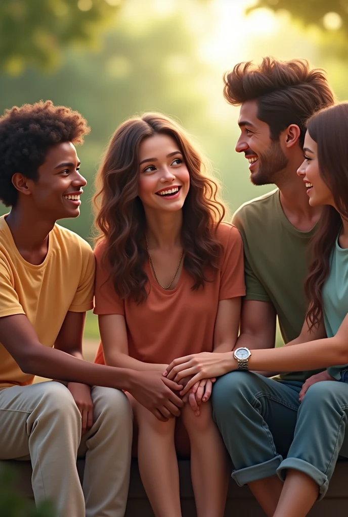 5 friends : 2 e 3 meninos. 2: A white person,Another brown. 2白人男孩和 1 个棕色男孩