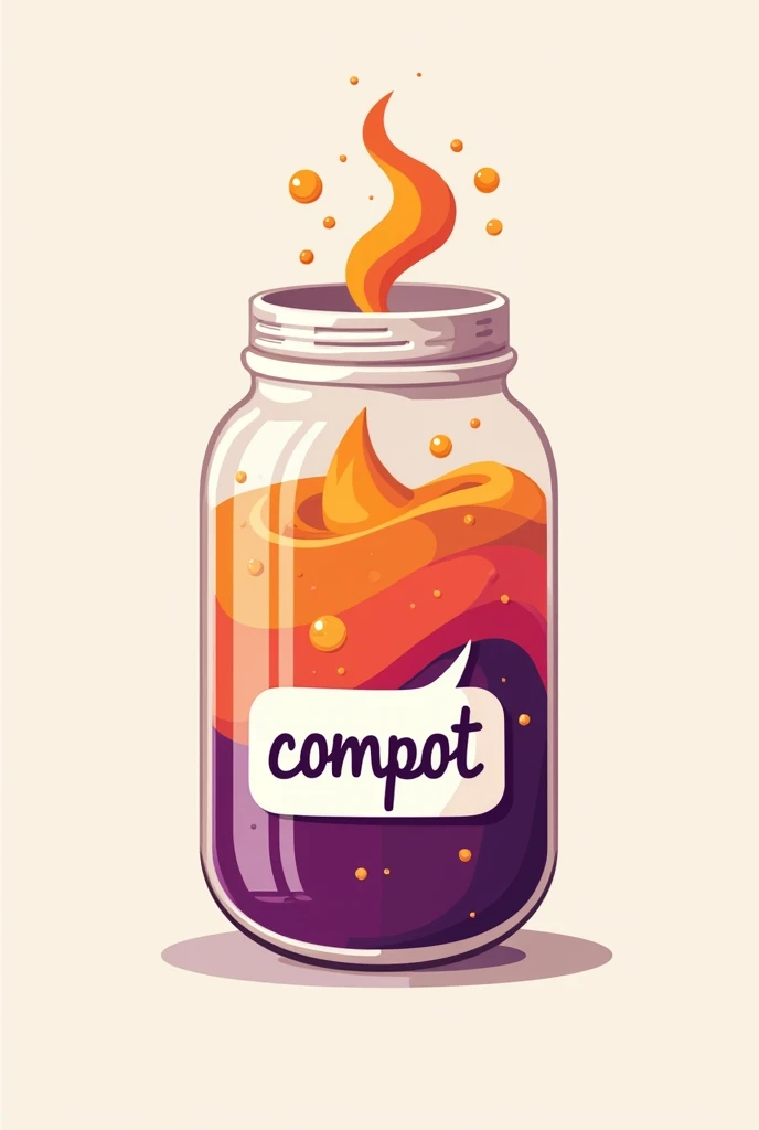 Logo styled -Opened jar filled with orange and purple liquid and message bubble INSIDE JAR and sticker written "COMPOT" on jar