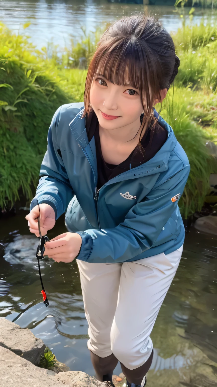 Best image quality (8k, High resolution, masterpiece: 1.2), Very detailed, Random Hairstyles, 26-year-old woman,
Extraordinary beautiful girl、Cute and beautiful face details、(Dealing with the Children_v1:0.008)、
score_9, score_8_upper, score_7_upper,
situation: Walking along a mountain stream、Enjoying fishing in a clear stream。She listened to the sound of the water、Hanging fishing line。
system: Standing on a big rock in the river、Fishing while maintaining balance。put one leg slightly forward、The fisherman is casting his fishing line in a stable position.。
Camera angle: A shot from below、Capture the rock she is standing on and the flow of the stream together.。Her concentrated expression is emphasized。
clothing: Waterproof outdoor jacket and、Wearing quick-dry pants。Wear trekking shoes、He wears a bandana on his head。
,Active stop temporarily ,
On her side、The thunder danced。
Focus on the upper waist
, Random cute poses ,Big eyes ,Puffy eyes , Heart pupil, blush , Big shy smile , salute