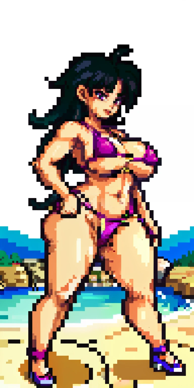 chichi_dbz, nsfw, pixelart, pixel art, red bimbo lips, beautiful eyes, sitting_inside_pool, dbz, purple eyes, standing, solo, large_breasts, wearing_micro_bikini, skimpy, skimpy_clothing, thong, nipples, 2nipples, wet body, sweaty body, naked, masterpiece, best quality, detailed face, detailed eyes, highres, big breasts, biggest_behind, 2nipples, nipples, areola_under_bikini, big_ass, thick_thighs, showing_ass, wide_hips, tight_thong, buttcrack_showing_ass, perfect_body, perfect_clothing, 