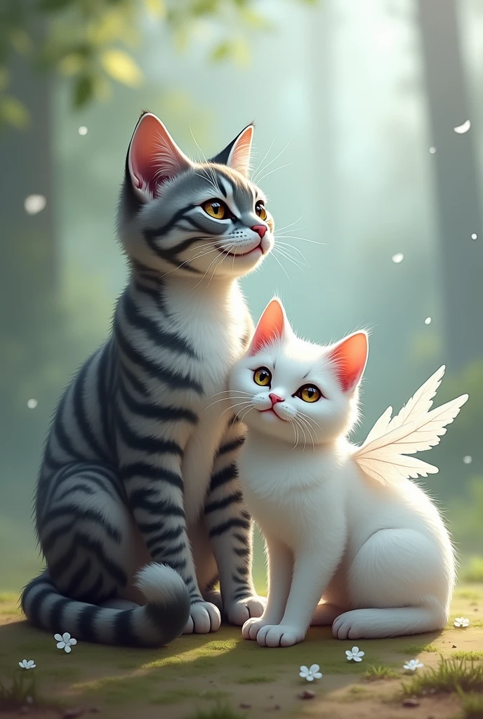 grey cat,stripes cat and white cat with wings