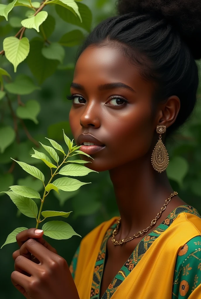 Hot sexy ethiopian woman drinking moringa 