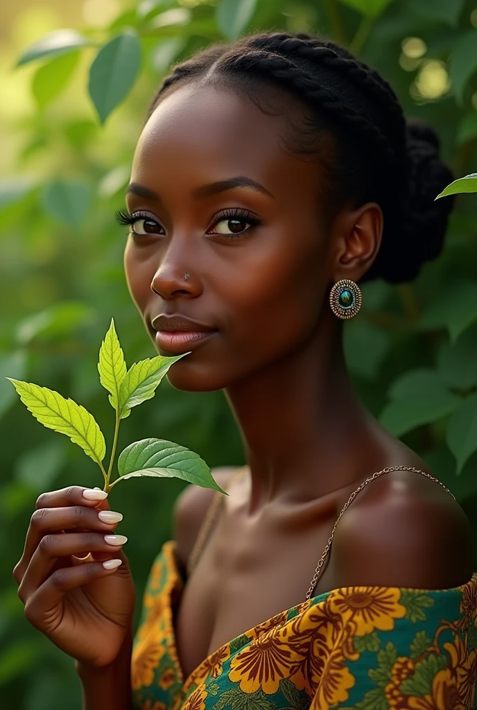 Hot sexy ethiopian woman drinking moringa