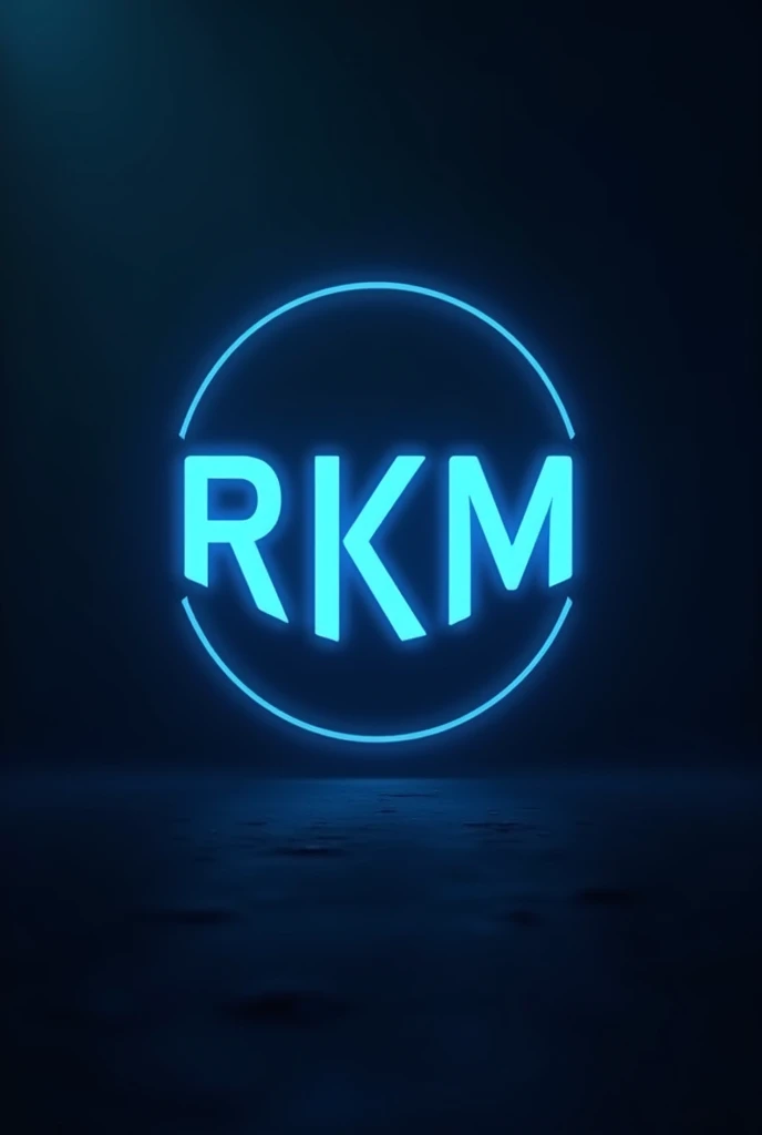 Corporate logo with the initials RKM on a dark background and blue light around the letters, with thick font