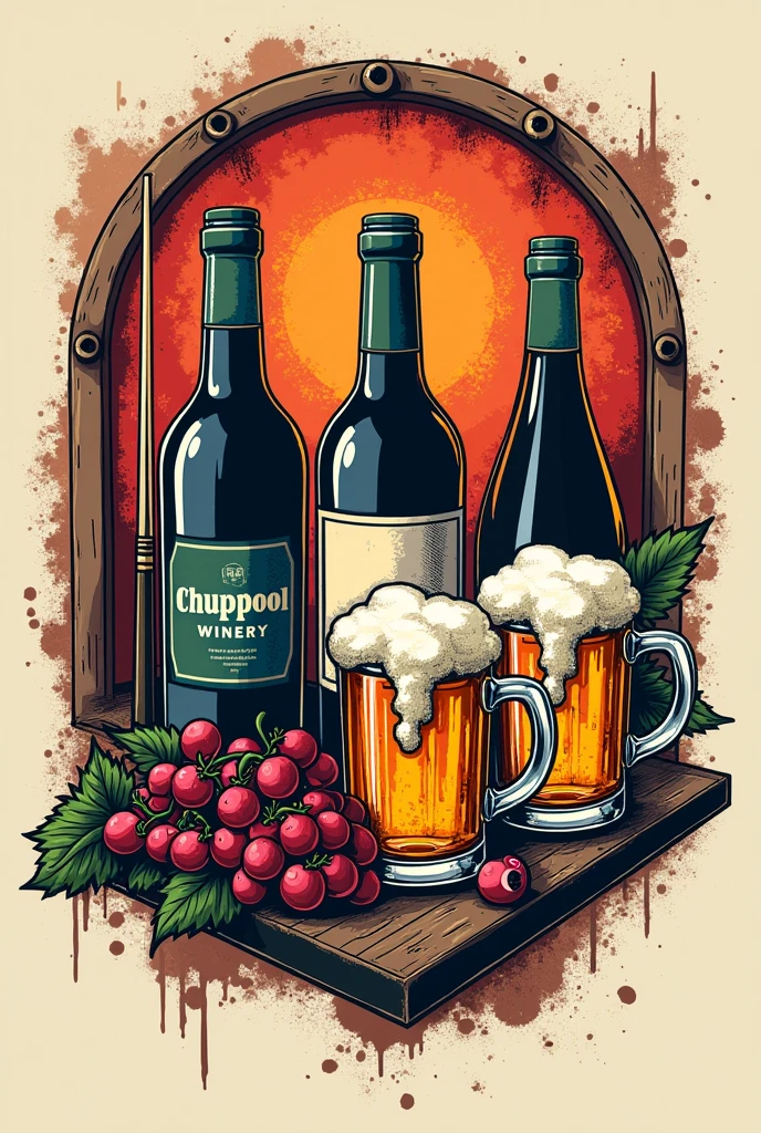 Create t-shirt designs with Chuppool winery colors and logo (beers and billiards