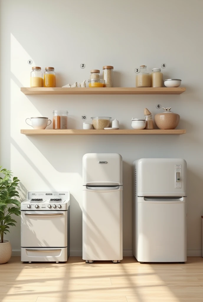 Now create 5 shelves and Fridge
(as if it were a front photo), indicating the number of each shelf