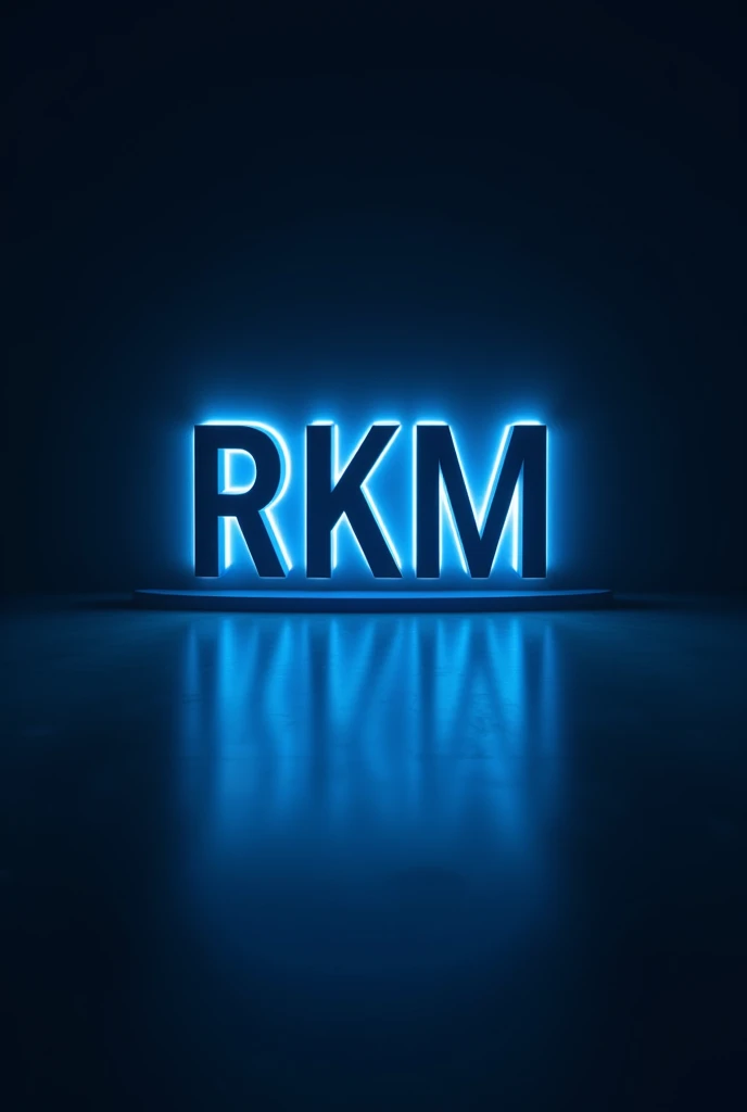 Corporate logo with the initials RKM on a dark background and blue light around the letters, with thick font