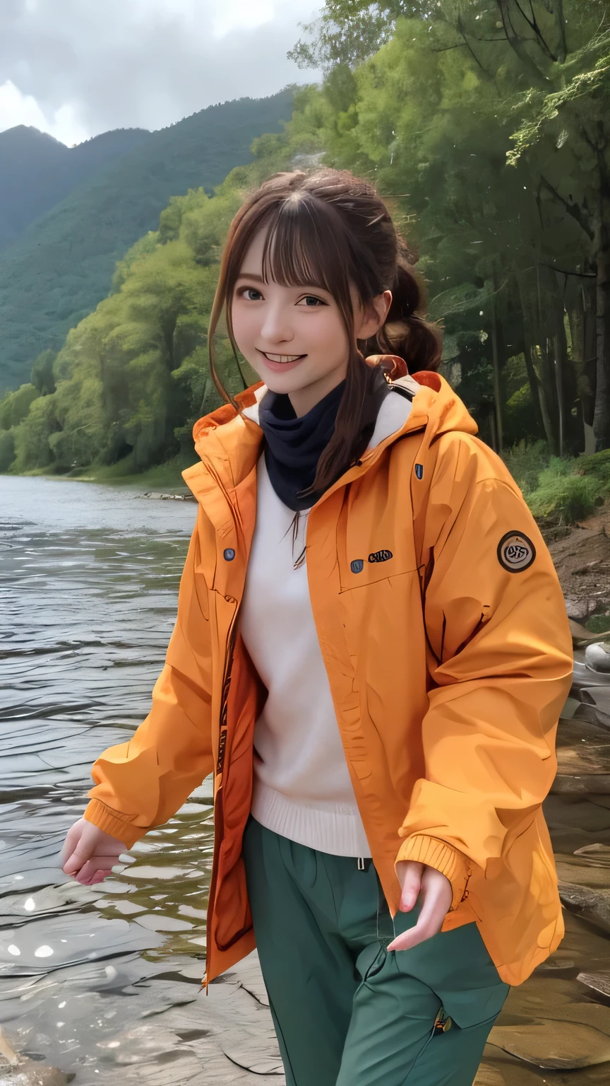 Best image quality (8k, High resolution, masterpiece: 1.2), Very detailed, Random Hairstyles, 26-year-old woman, 

Extraordinary beautiful girl、Cute and beautiful face details、(Dealing with the Children_v1:0.008)、


score_9, score_8_upper, score_7_upper, 

situation: Walking along a mountain stream、Enjoying fishing in a clear stream。She listened to the sound of the water、Hanging fishing line。
system: Standing on a big rock in the river、Fishing while maintaining balance。put one leg slightly forward、The fisherman is casting his fishing line in a stable position.。
Camera angle: A shot from below、Capture the rock she is standing on and the flow of the stream together.。Her concentrated expression is emphasized。
clothing: Waterproof outdoor jacket and、Wearing quick-dry pants。Wear trekking shoes、He wears a bandana on his head。


,Active stop temporarily ,
On her side、The thunder danced。
Focus on the upper waist


, Random cute poses ,Big eyes ,Puffy eyes ,  Heart pupil, blush  , Big shy smile , salute

　