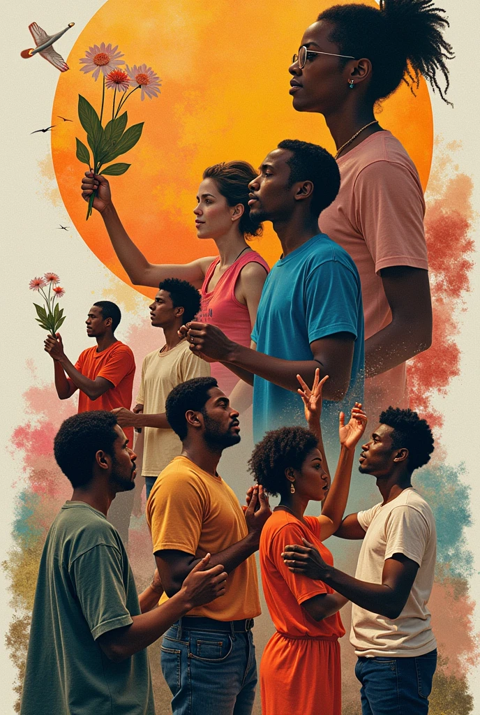 Colash with actions that promote human dignity sorted by pictures