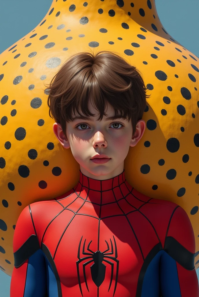 Spider-Man without a mask with the old Yayoi Kusama gourd
