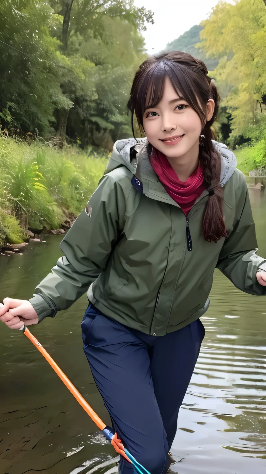 Best image quality (8k, High resolution, masterpiece: 1.2), Very detailed, Random Hairstyles, 26-year-old woman,
Extraordinary beautiful girl、Cute and beautiful face details、(Dealing with the Children_v1:0.008)、
score_9, score_8_upper, score_7_upper,
situation: Walking along a mountain stream、Enjoying fishing in a clear stream。She listened to the sound of the water、Hanging fishing line。
system: Standing on a big rock in the river、Fishing while maintaining balance。put one leg slightly forward、The fisherman is casting his fishing line in a stable position.。
Camera angle: A shot from below、Capture the rock she is standing on and the flow of the stream together.。Her concentrated expression is emphasized。
clothing: Waterproof outdoor jacket and、Wearing quick-dry pants。Wear trekking shoes、He wears a bandana on his head。
,Active stop temporarily ,
On her side、The thunder danced。
Focus on the upper waist
, Random cute poses ,Big eyes ,Puffy eyes , Heart pupil, blush , Big shy smile , salute